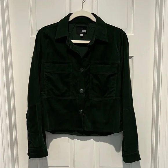 KUT from the Kloth Corduroy Utility Shirt Jacket Forest Green Shacket Small - Picture 2 of 6